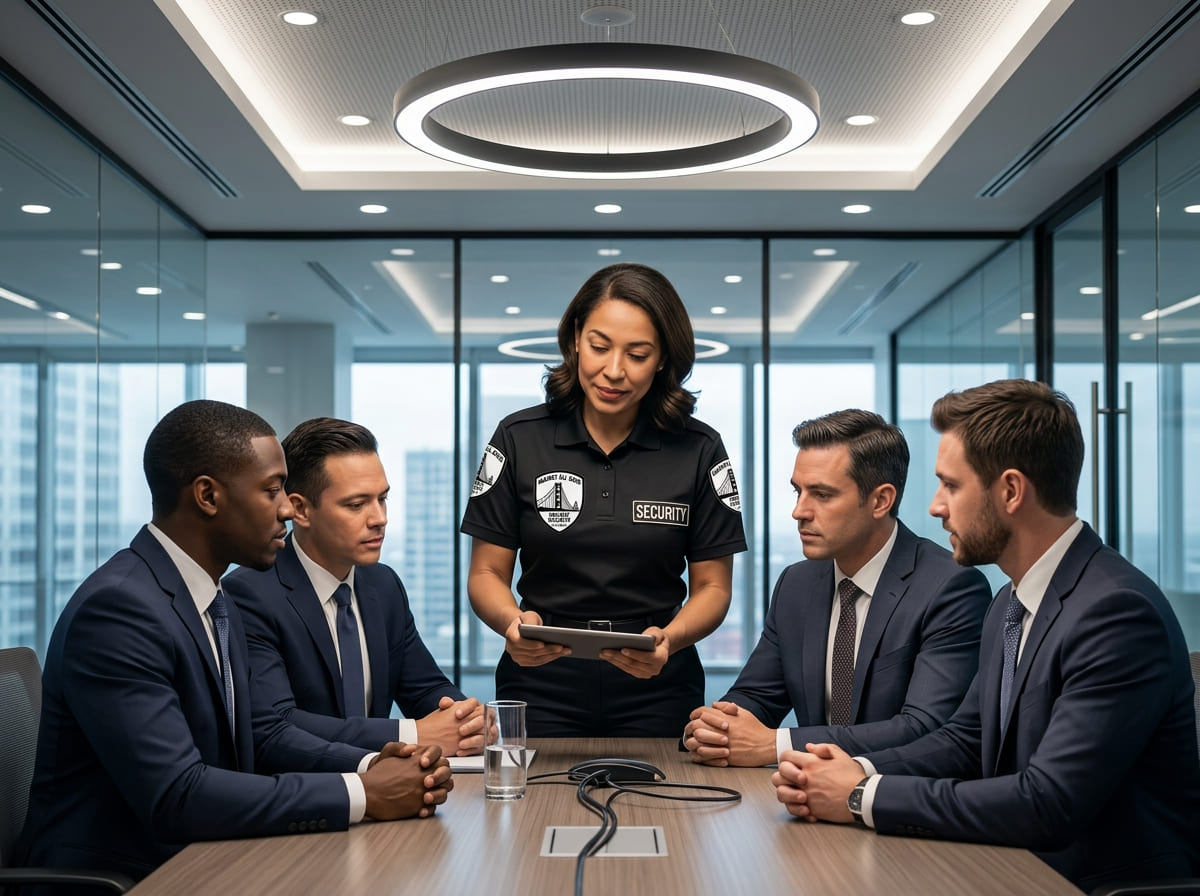 Security supervisor leading a team briefing