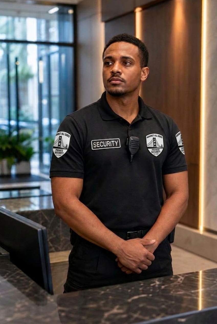 Unarmed security officers in a modern office lobby